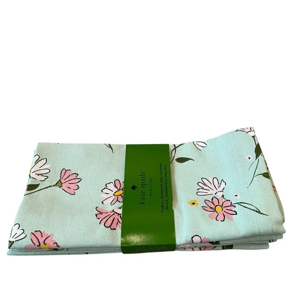 NEW Kate Spade Spring Floral Cotton Cloth Napkins Mint Green & Pink Set of 4